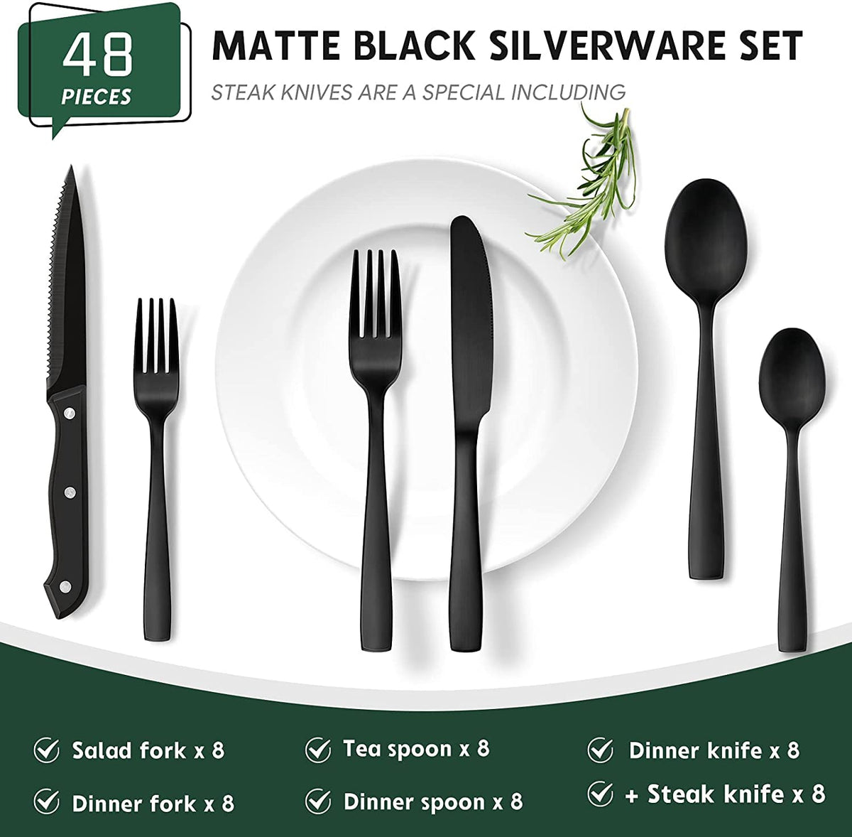 Hiware steak knives included, ready for precise steak slicing