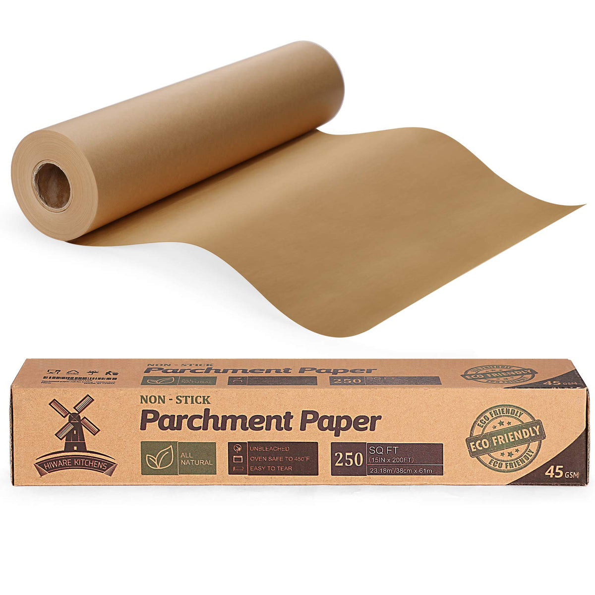 HIWARE parchment roll with attached cutter for clean, straight cuts