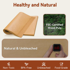 HIWARE unbleached parchment paper is FSC-certified and safe for oven use.