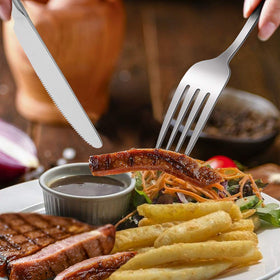 Weighted Hiware dinner knives provide a balanced, comfortable grip