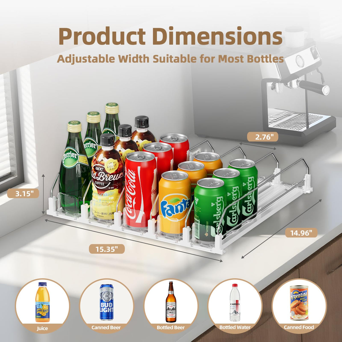 HIYOHIYO adjustable-width feature fits different can and bottle sizes.