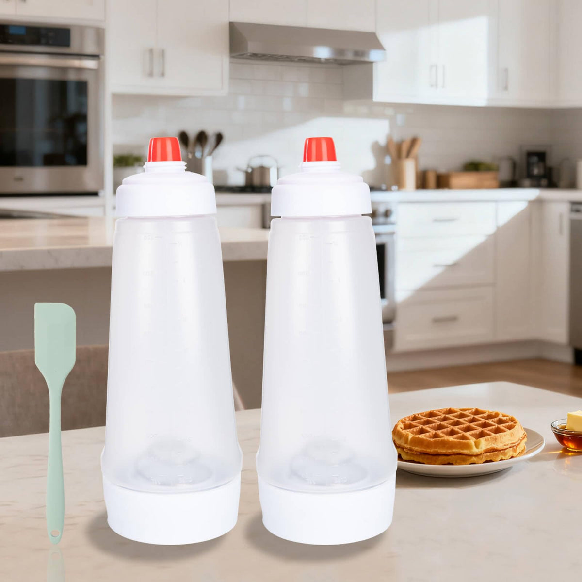 hjpzrui pancake batter dispenser with 1000ml capacity for controlled pours.