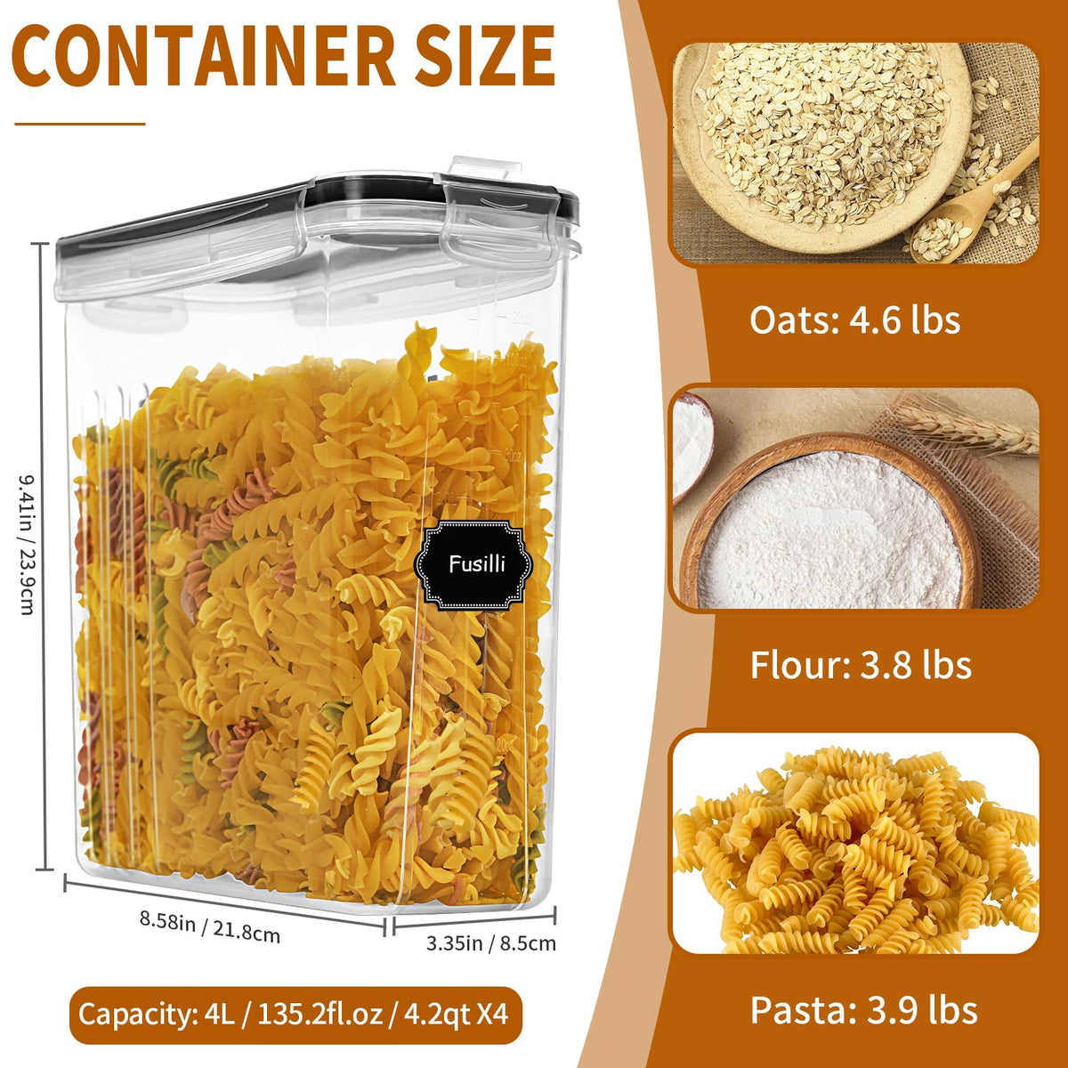 HKJ Chef cereal containers lids airtight demonstrate secure seal for freshness