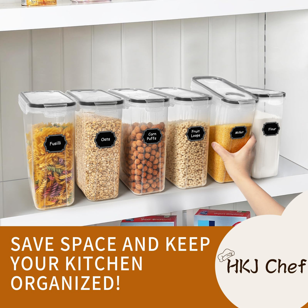 HKJ Chef stackable containers save space in kitchen pantry