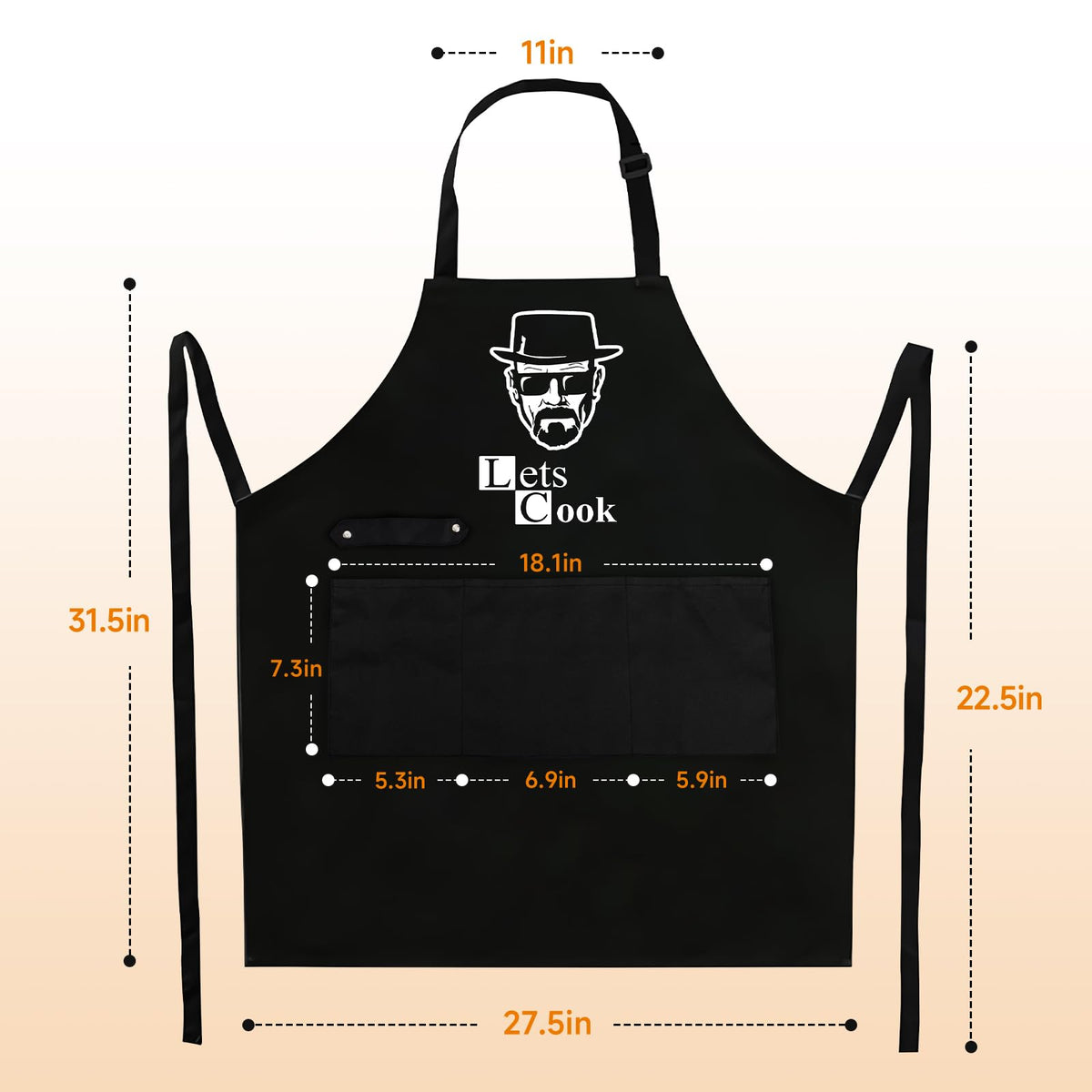 Hkmmdvc Lets Cook apron gift-ready closeup features bold print for gifting.