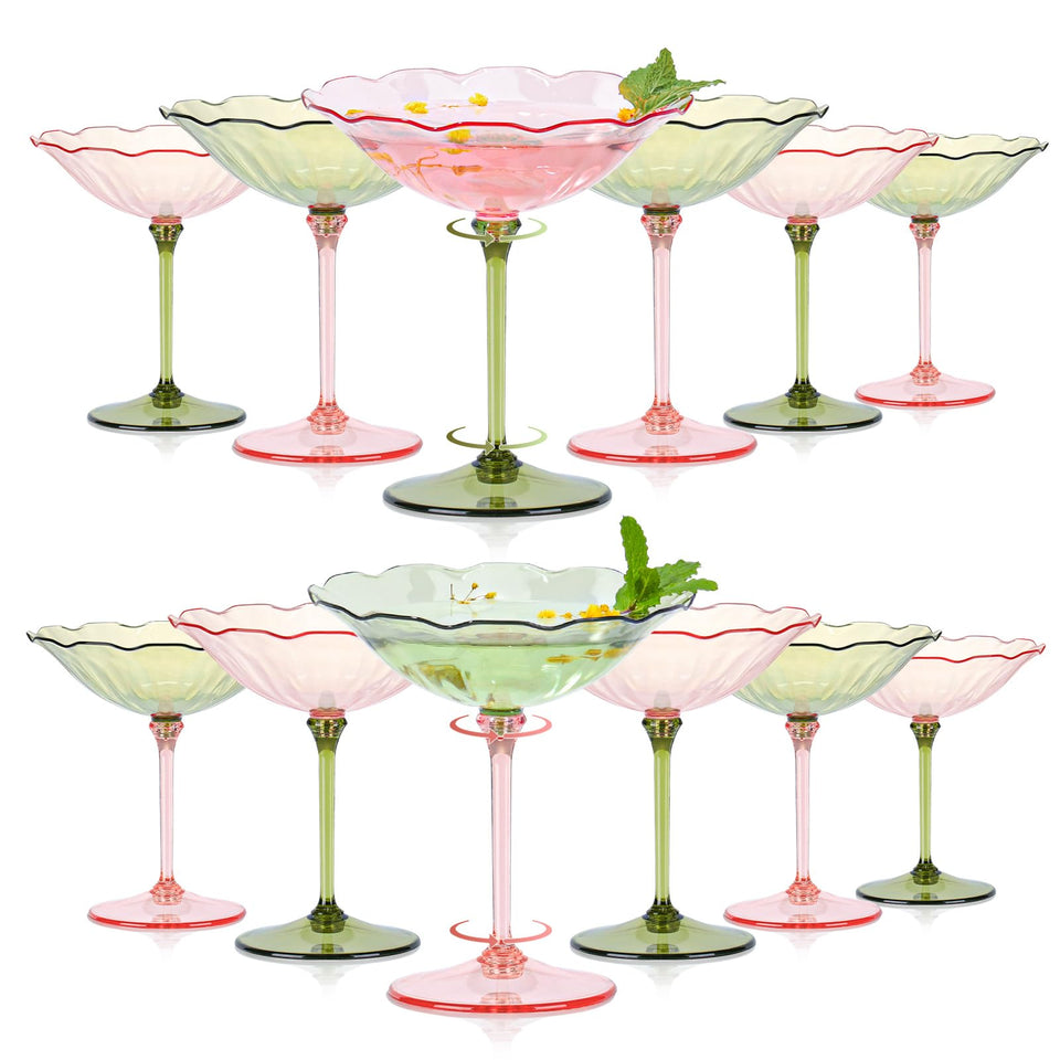 HKSZEH 12-pcs pink-green flower martini glasses ideal for stylish parties