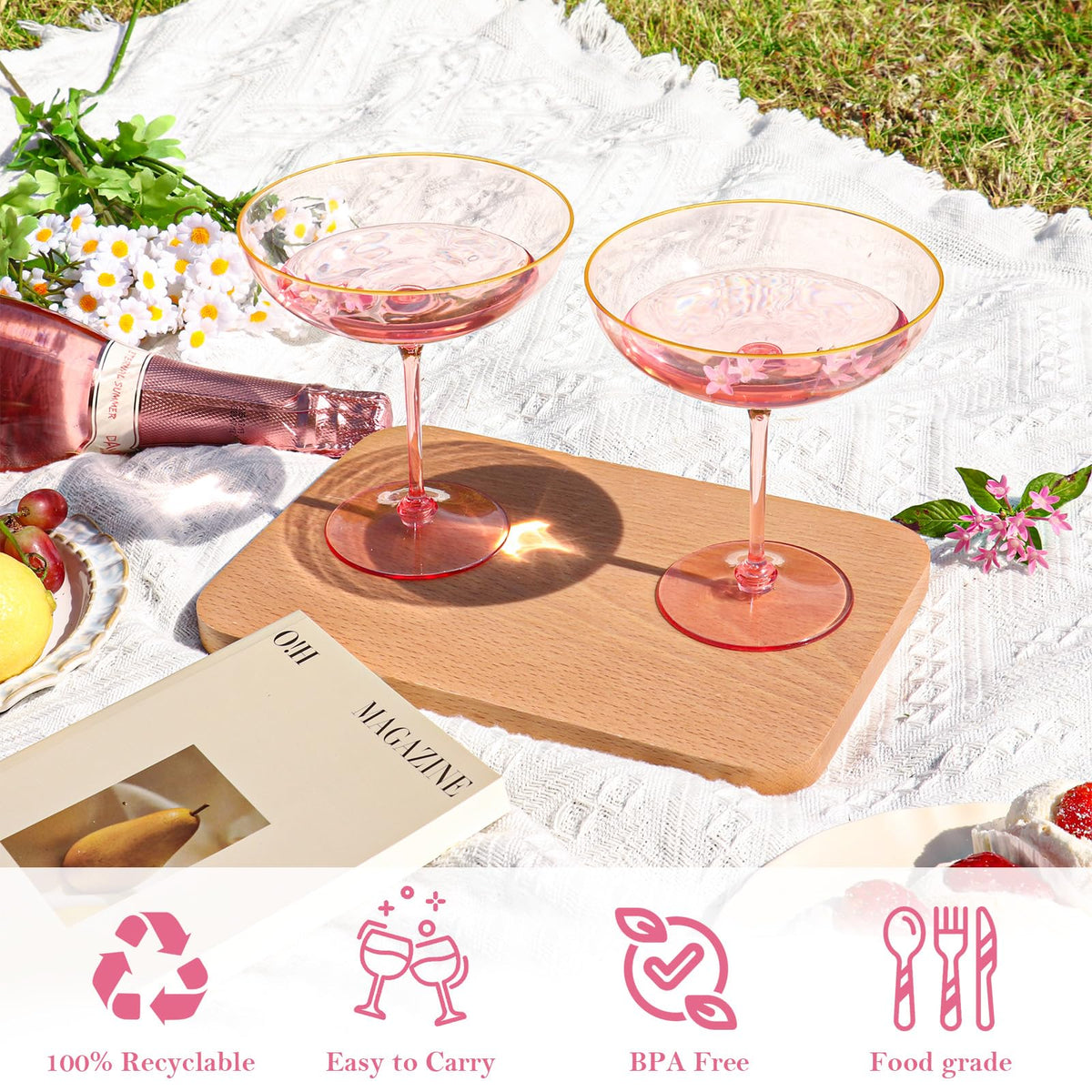 HKSZEH 9oz pink plastic martini glass for lightweight partyware