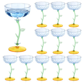 HKSZEH blue ribbed coupe glass with detachable design for easy cleaning and storage