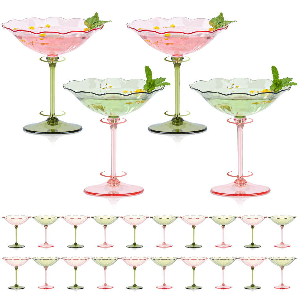 HKSZEH flower plastic martini glasses in pink and green, ideal for wedding cocktails.