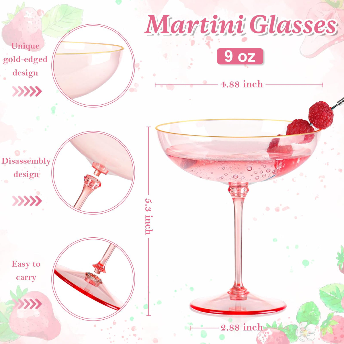HKSZEH gold rim detail on pink coupe glass adds festive flair