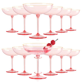 HKSZEH pink detachable-stem coupe glass close-up showing easy-clean reusable design
