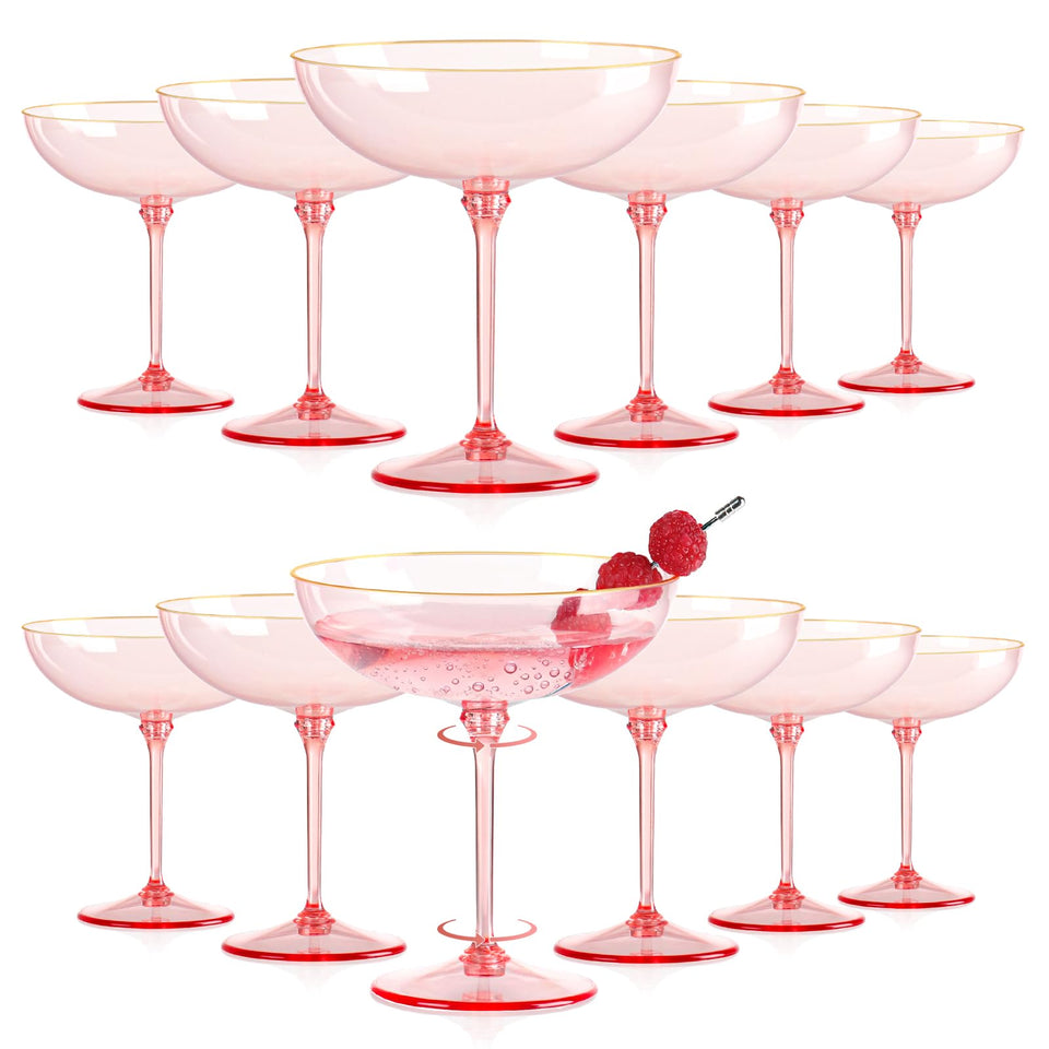 HKSZEH pink detachable-stem coupe glass close-up showing easy-clean reusable design