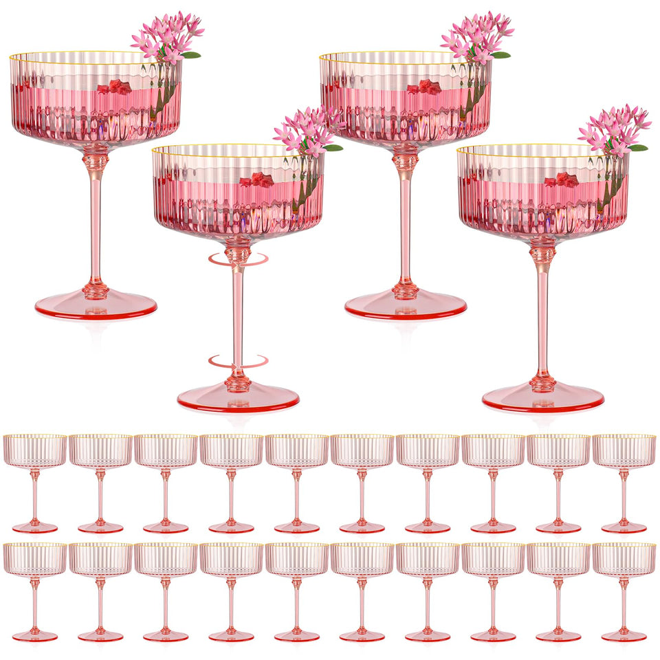 HKSZEH pink ribbed coupe glass with 10 oz capacity, ideal for outdoor entertaining