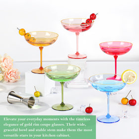 Versatile serving cups for cocktails, champagne, desserts, and festive treats.