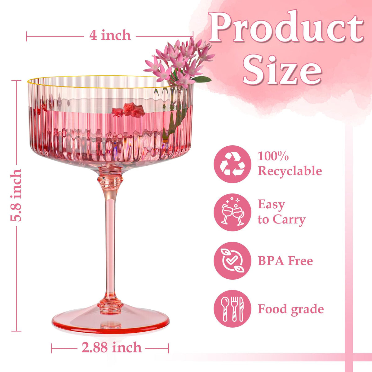 HKSZEH vintage pink cocktail glasses set for weddings and parties