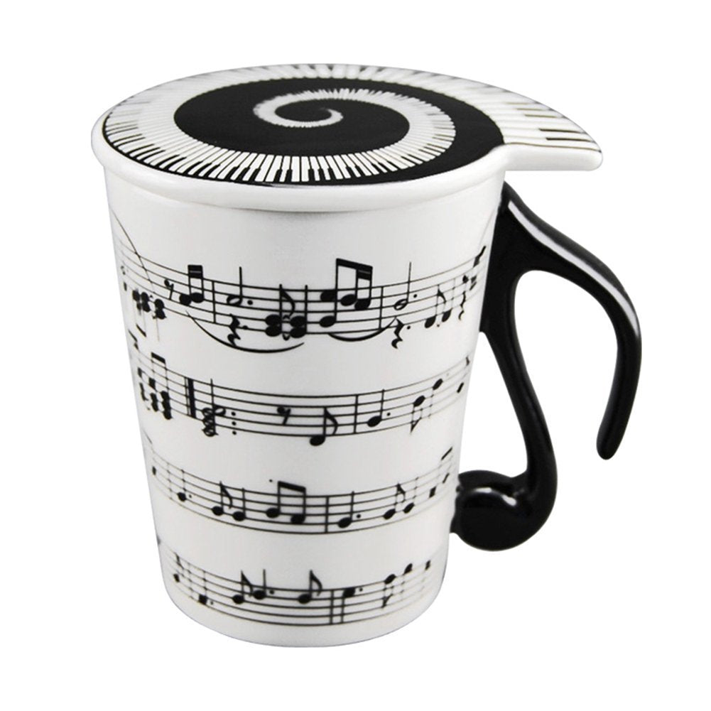 HLJgift musician mug with lid showing music staves and notes, ideal for coffee lovers