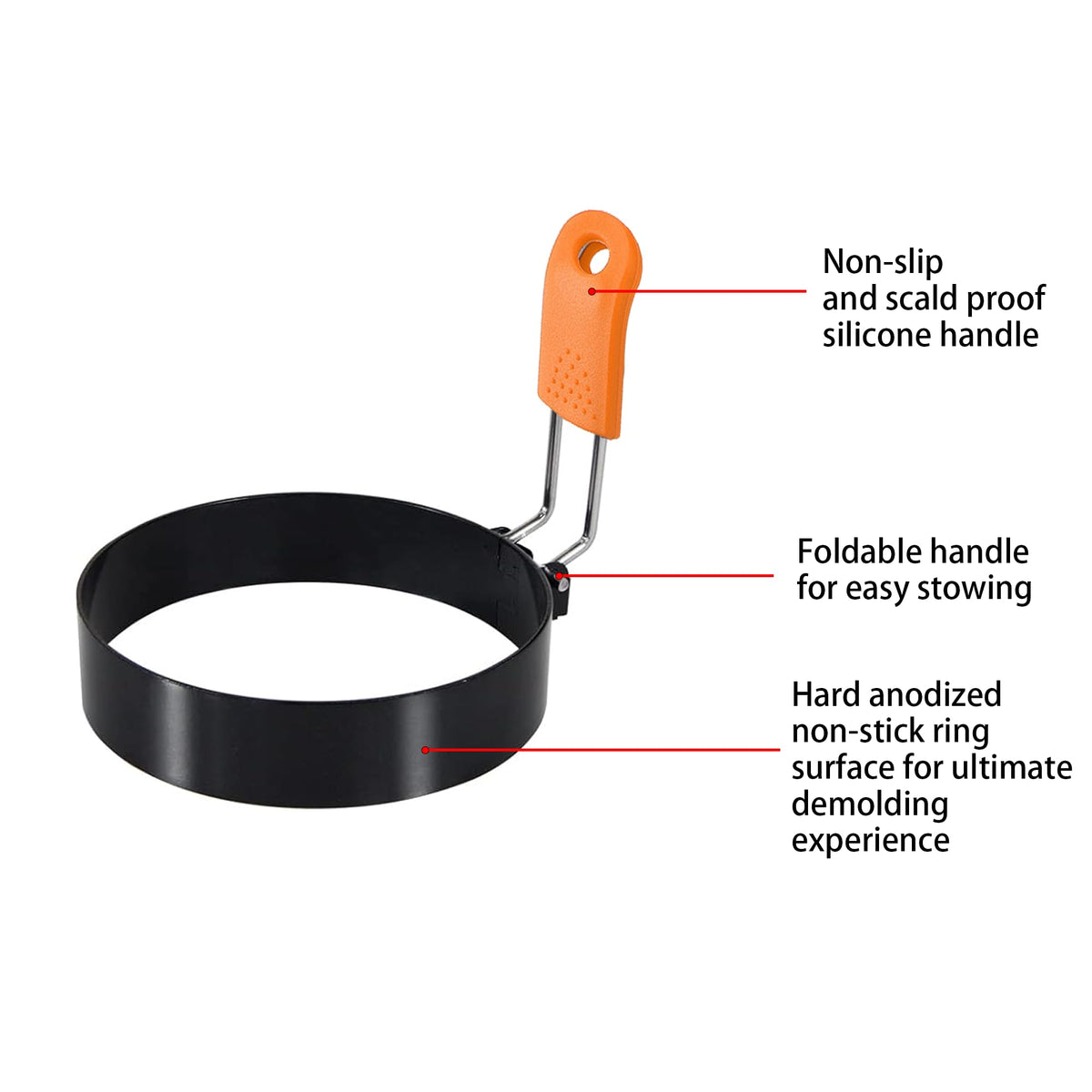 HLMOptimo silicone-handle egg ring keeps hands cool while cooking.