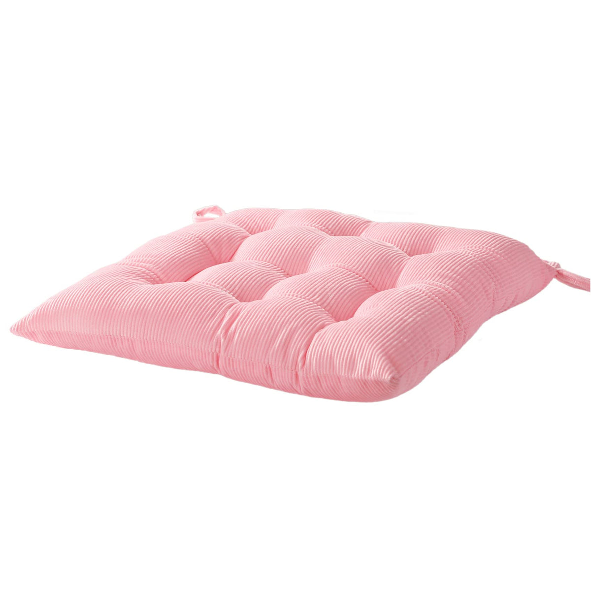 HLOVME pink corduroy cushion with two ties secures to chair.