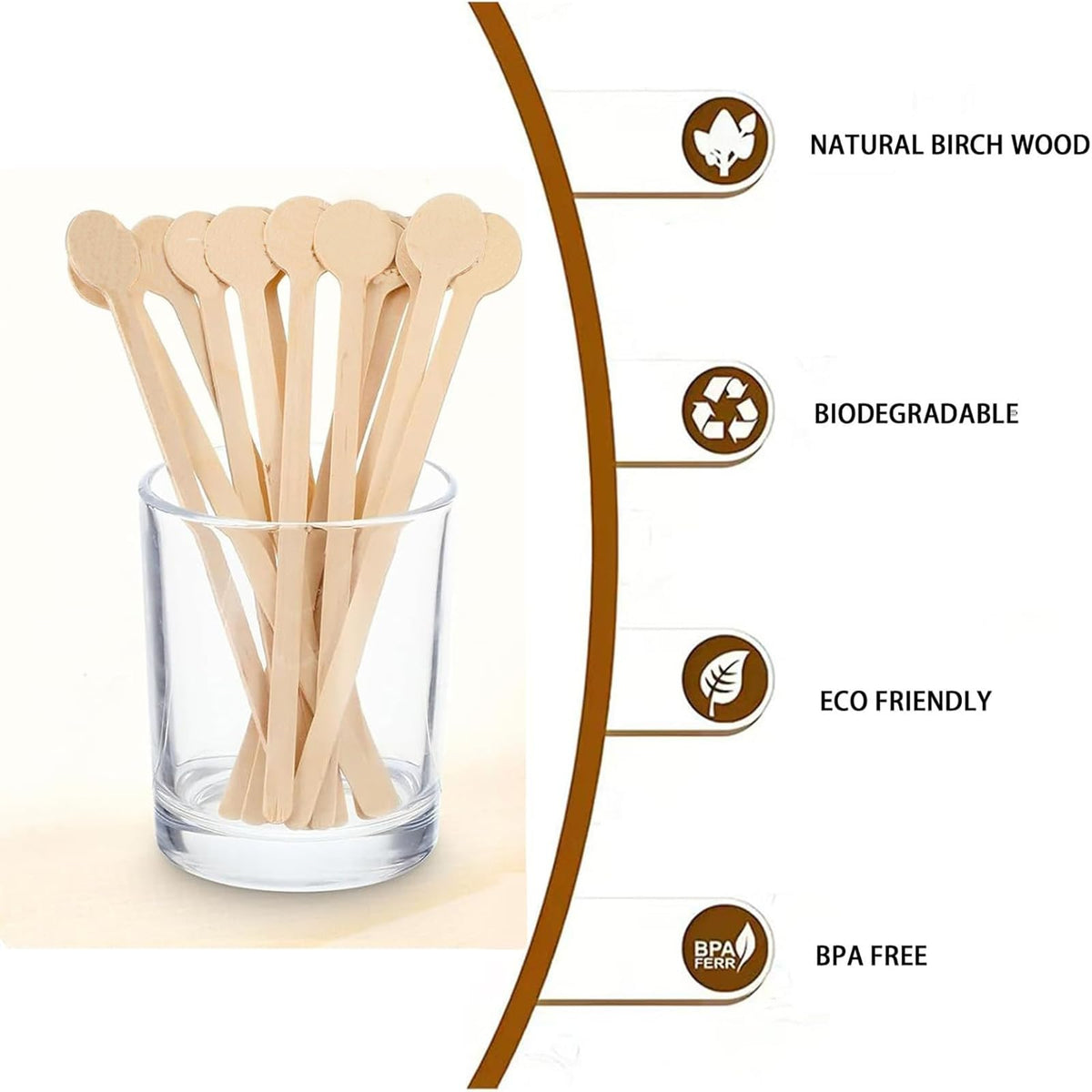 HLSN birch wood stirrers with smooth surface for comfortable sipping