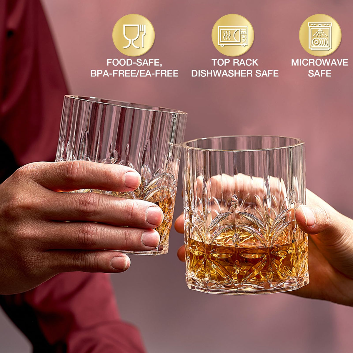 Hlukana BPA-free, dishwasher-safe whiskey glasses for quick, easy cleanup.