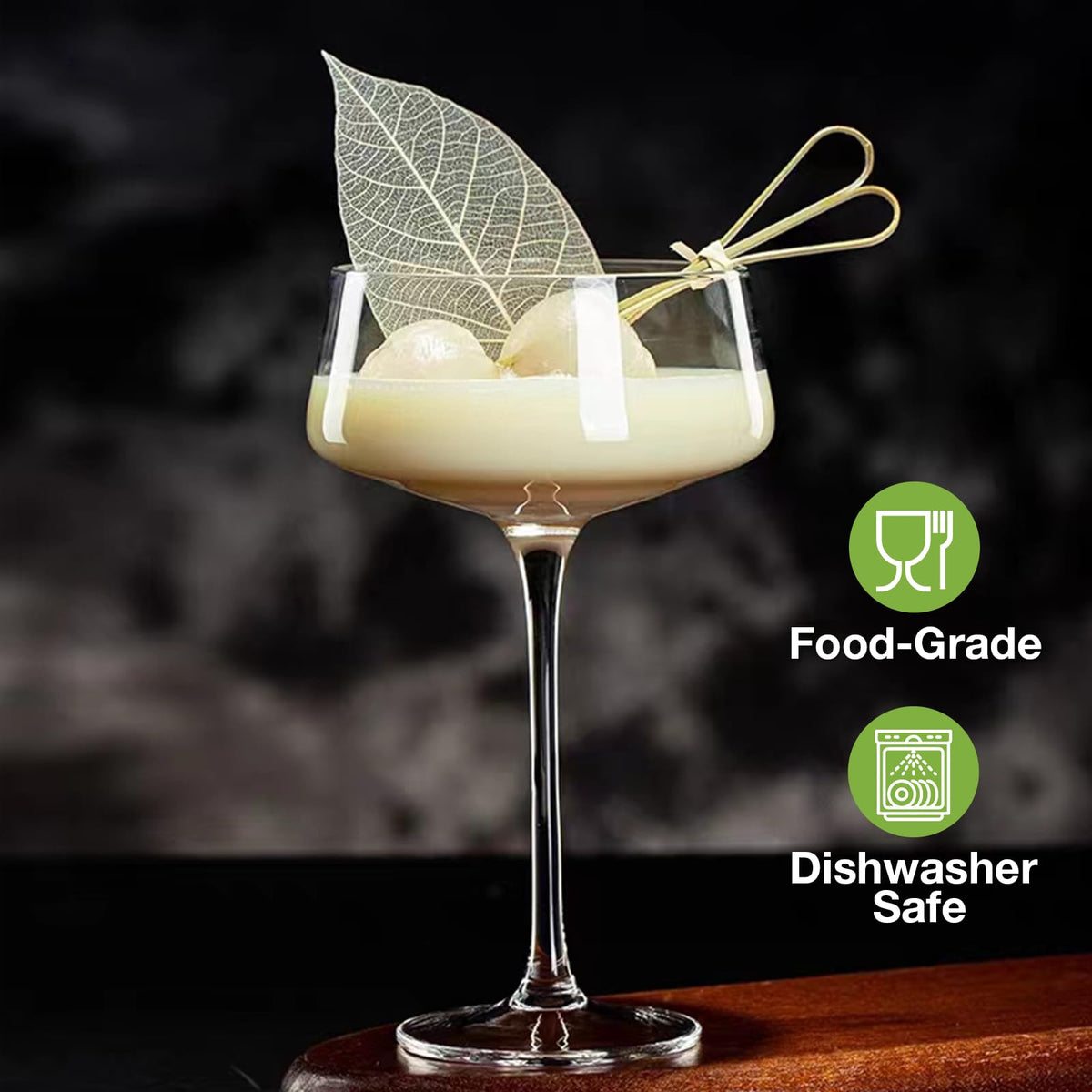 Hlukana crystal coupe glasses shine, elevating elegant cocktails and celebrations.