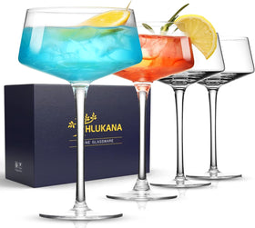 Hlukana hand-blown martini glasses 8oz set4 showcase artisan craftsmanship for cocktails.