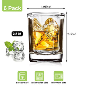 Hlukana square-base shot glasses with a 2.2 oz capacity for versatile serving.