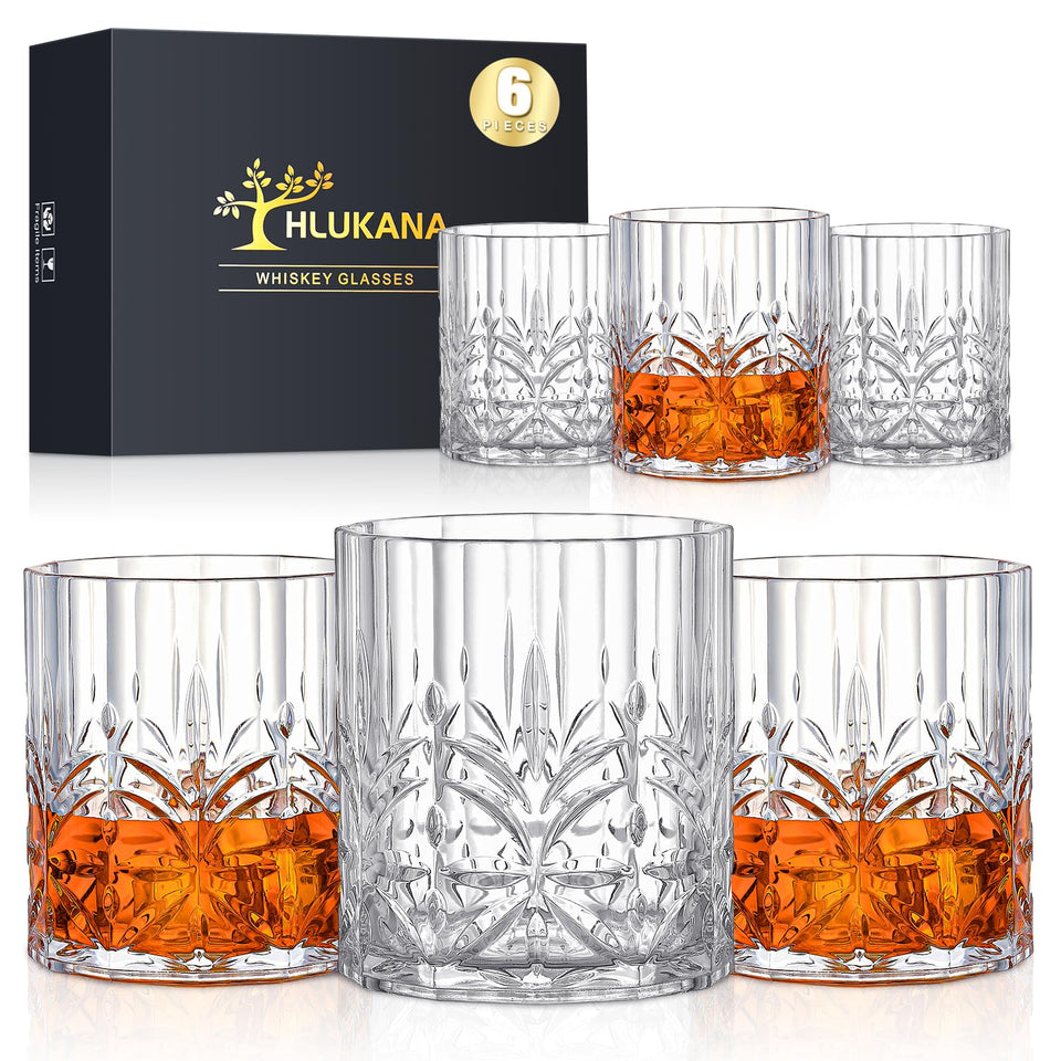 Hlukana unbreakable 14oz whiskey glass in clear plastic, durable for daily use.