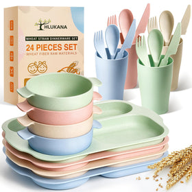 Hlukana 24-piece wheat straw dinnerware set for durable family meals.