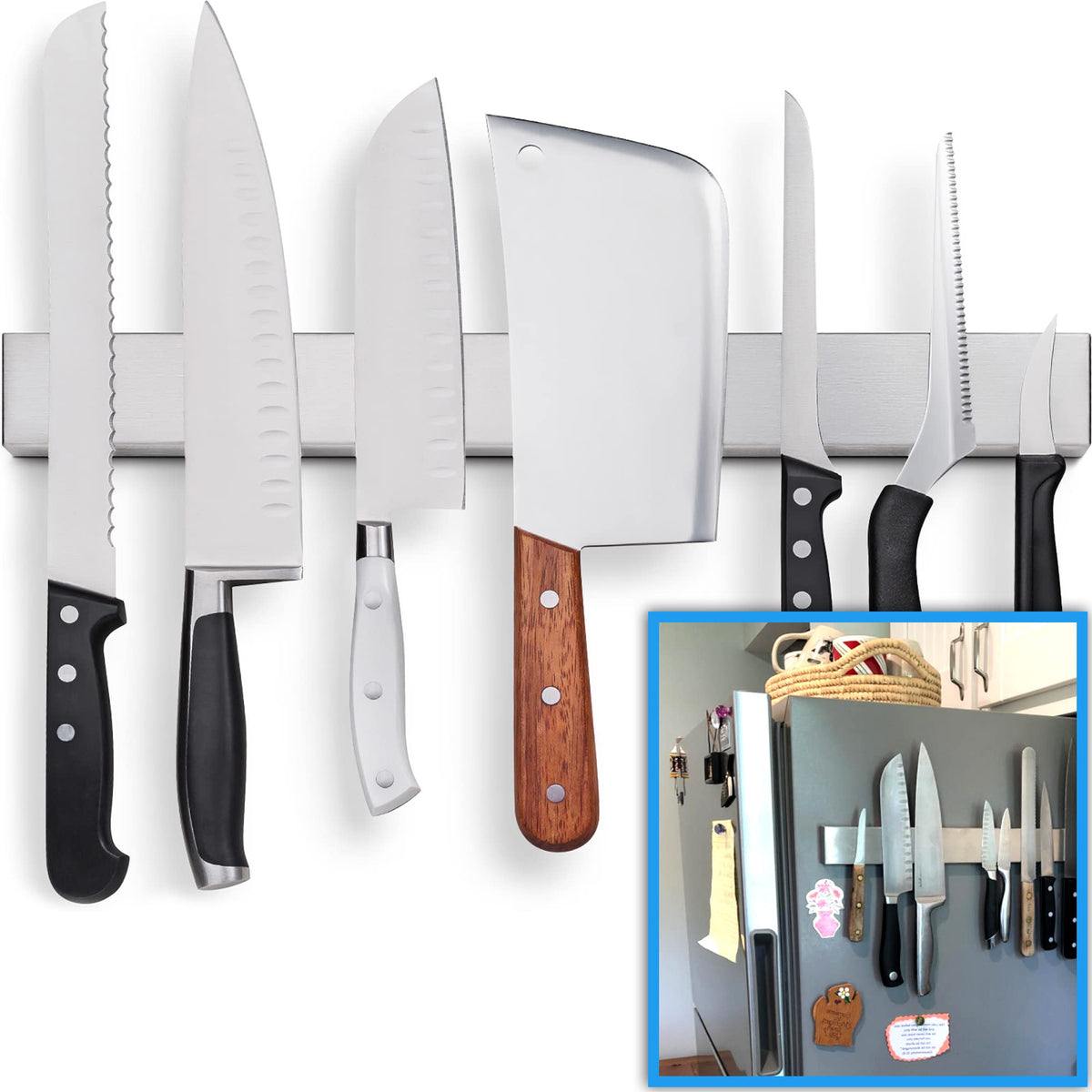 HMmagnets 17-inch double-sided fridge knife holder keeps knives within easy reach.