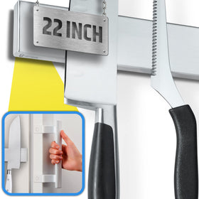 HMmagnets 22-inch knife holder on fridge for quick, safe knife access.