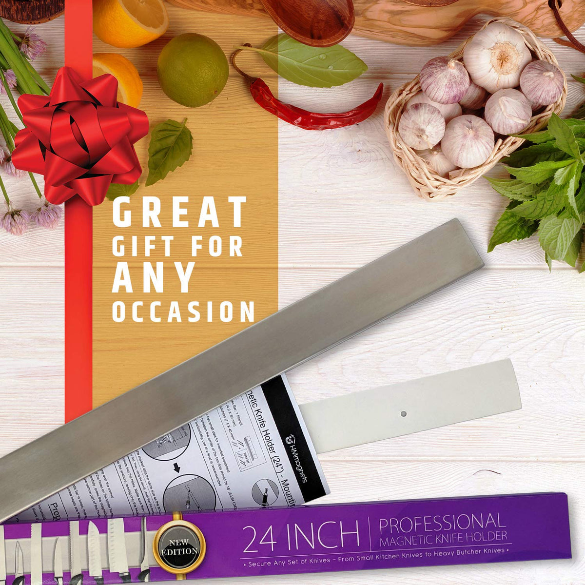 HMmagnets keeps knives visible and within reach on wall.