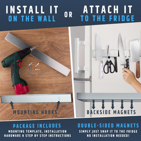HMmagnets easy no-drill installation on fridge or wall.