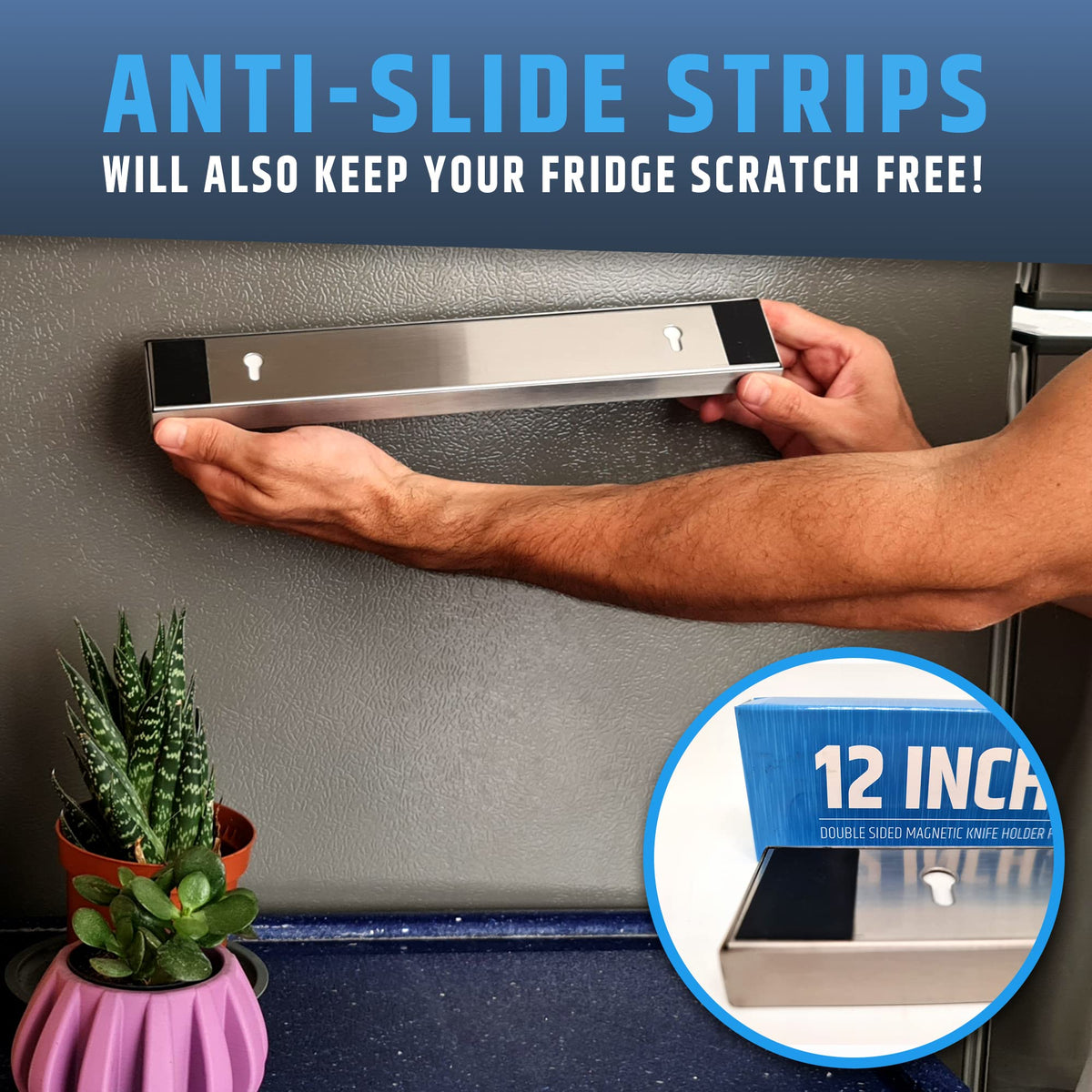HMmagnets space-saving strip frees counter space and drawers.