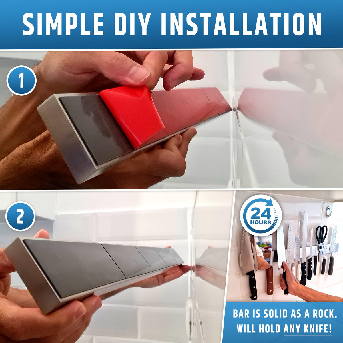 HMmagnets stainless steel wall-mount bar blends with modern kitchen decor.