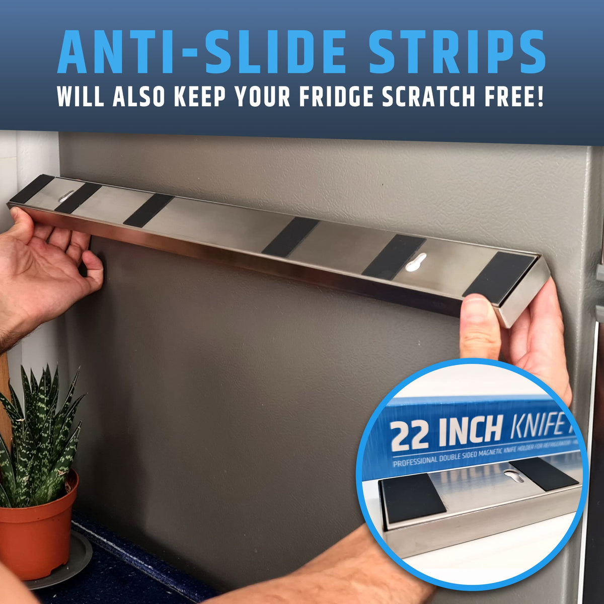 HMmagnets wall-mount knife bar with screws for flexible placement.