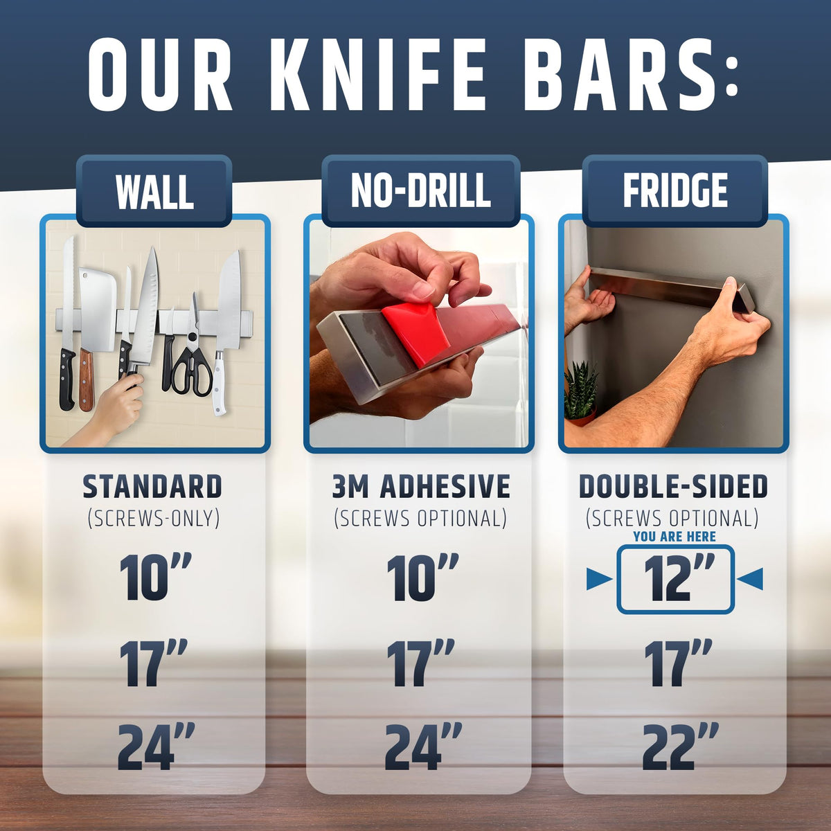 HMmagnets wall-mount knife holder for flexible kitchen placement.