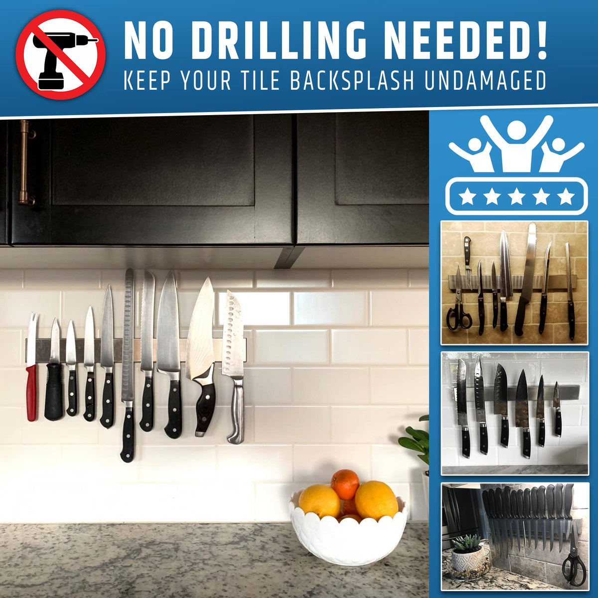 HMmagnets wall-mounted knife strip in a modern kitchen.