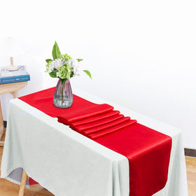 HMQIANG wedding banquet setup using red satin runners for a refined look.