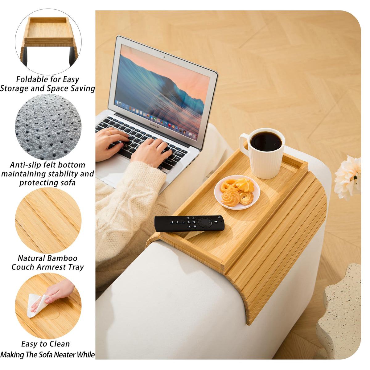 HNLISA drink holder tray keeps beverages steady on sofa