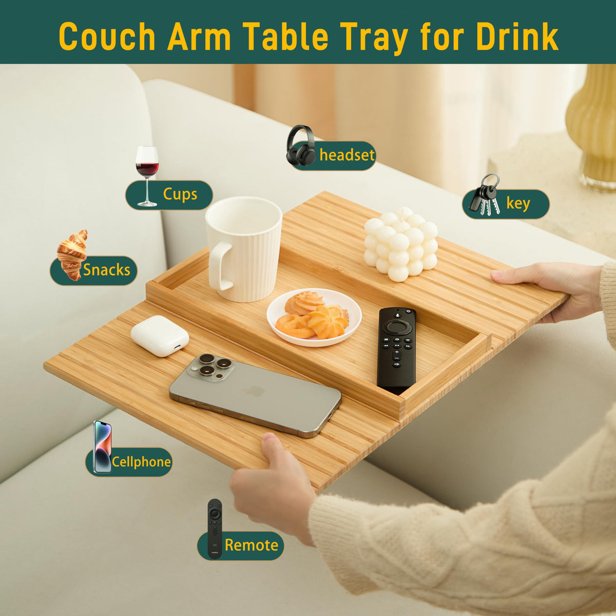 HNLISA armrest tray used as computer surface on couch