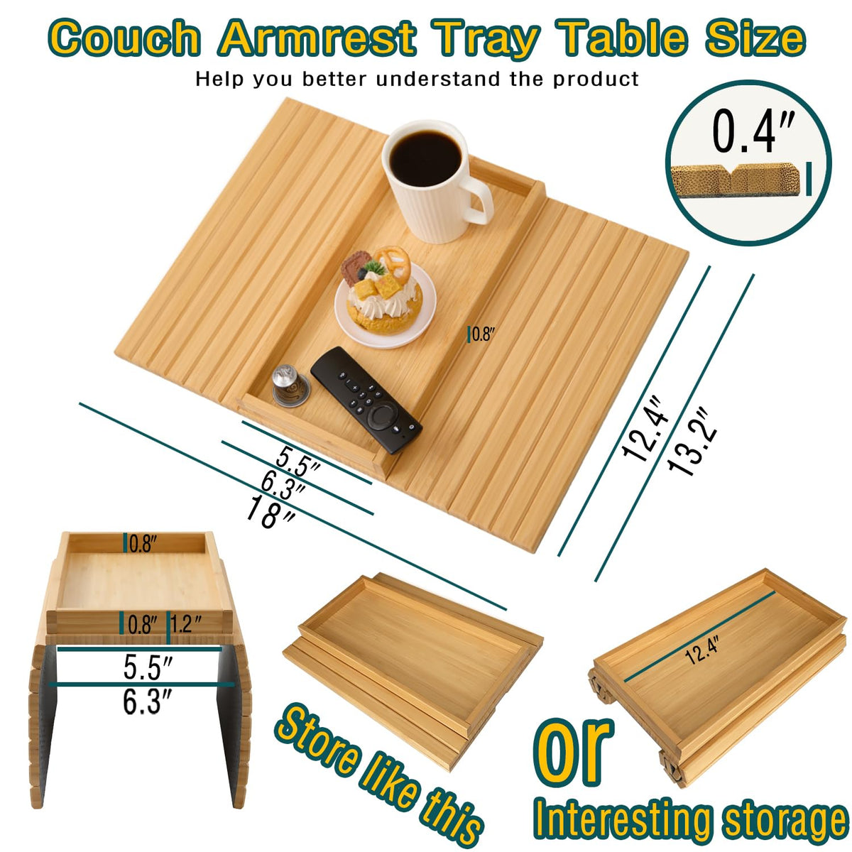 HNLISA sofa arm tray in natural bamboo finish complements living room decor