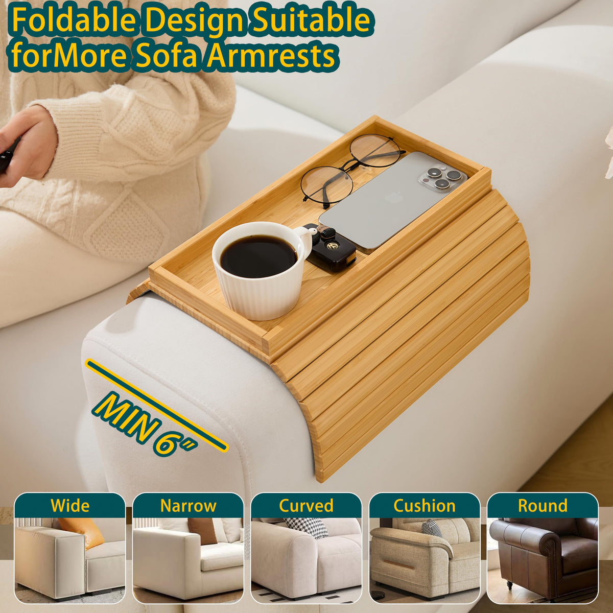 HNLISA foldable sofa tray beside couch saves space when not in use