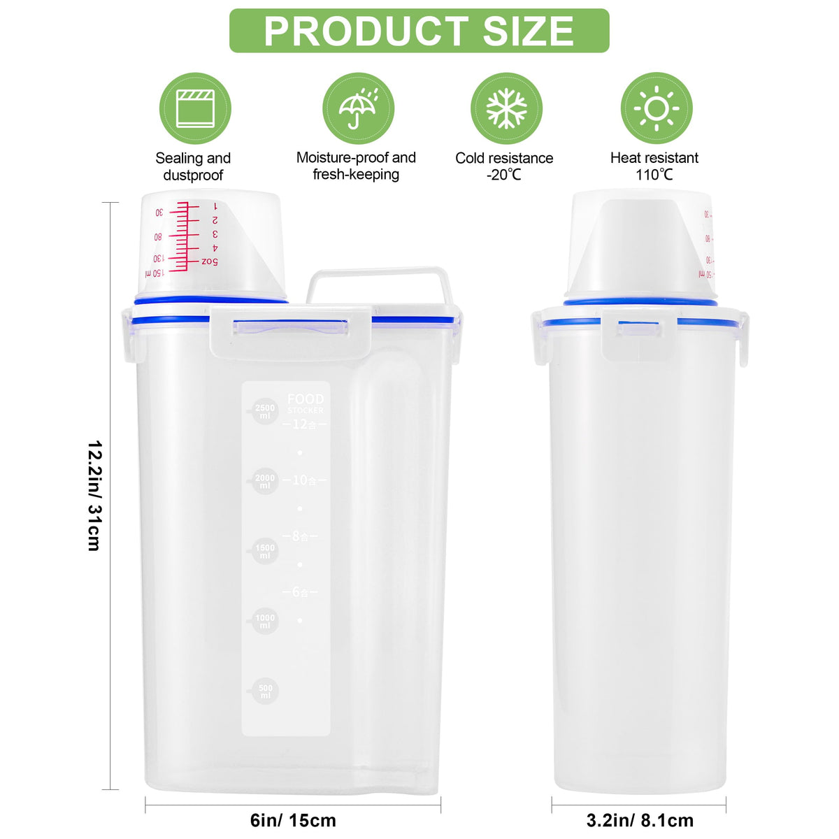 HNNJCK rice container with airtight lock keeps grains fresh and dry.