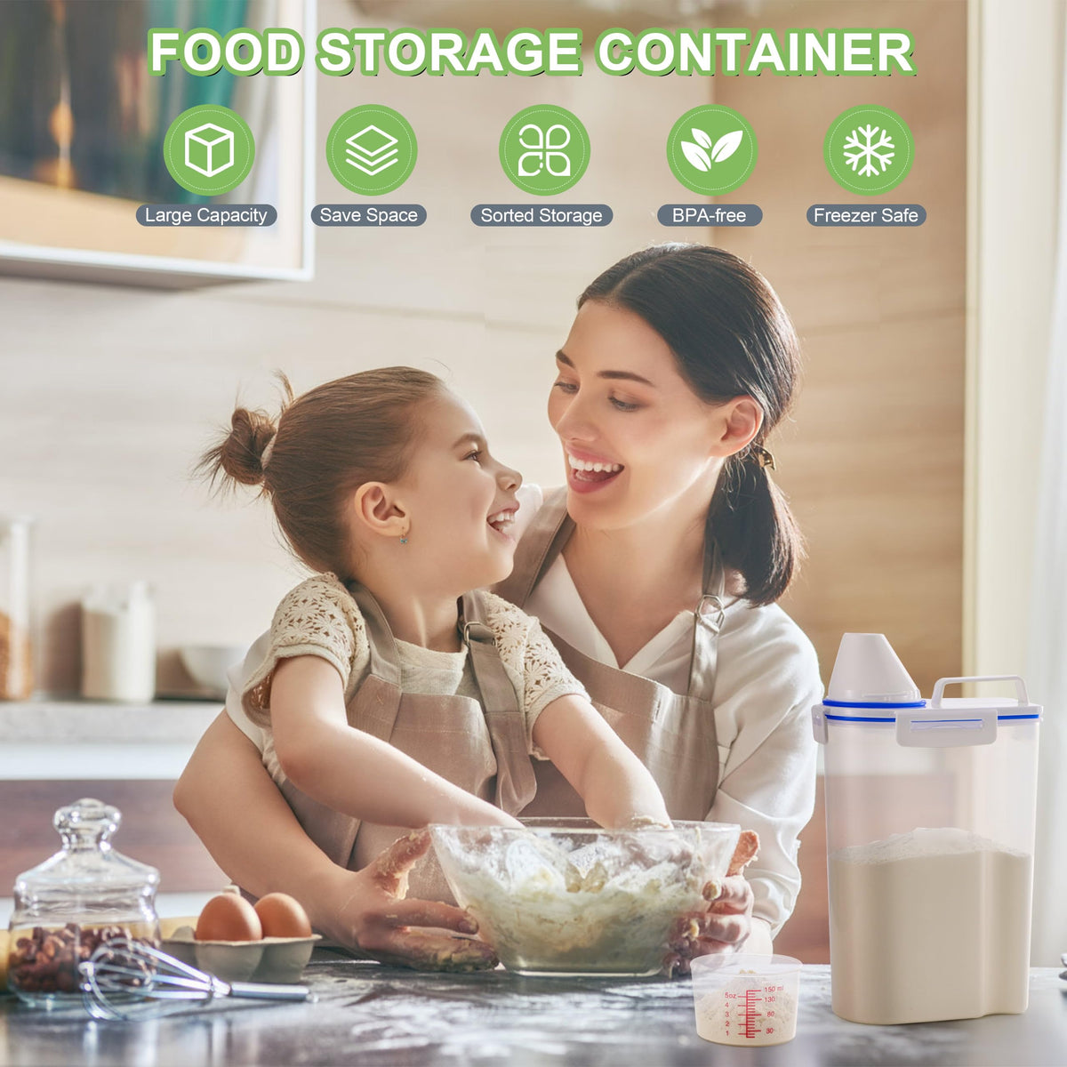 HNNJCK rice container features an ergonomic handle for easy carrying.