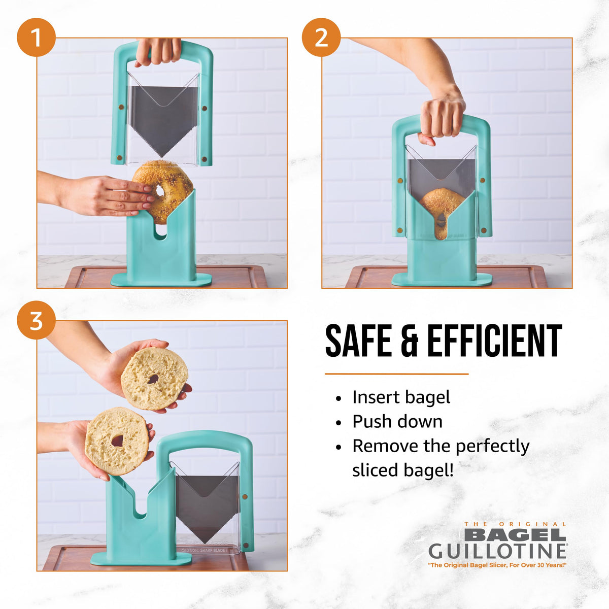 Hoan Bagel Biter cradle guides bread for even cuts.