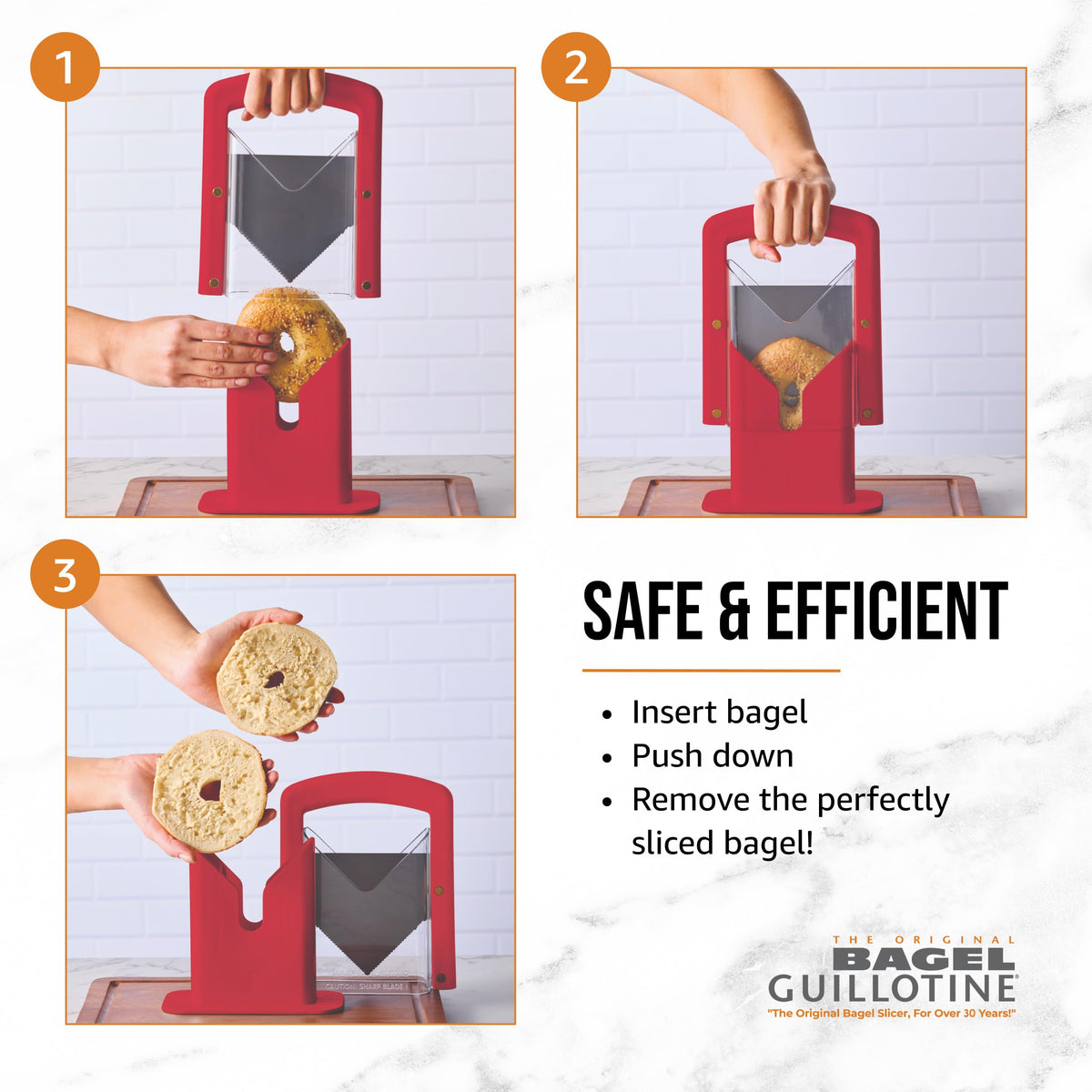 Hoan Bagel Biter cradle slot securely holds bagels for confident cuts.