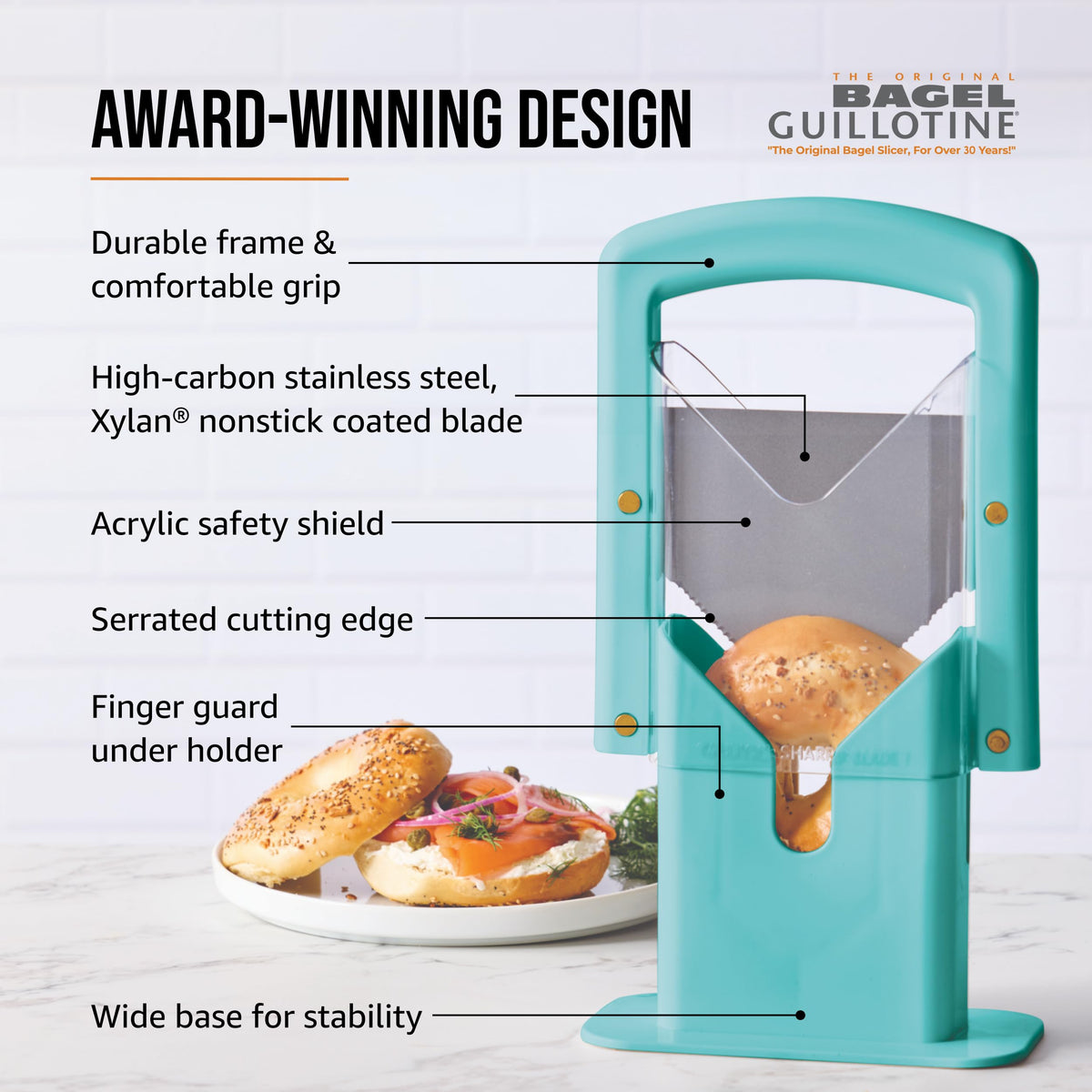 Hoan Bagel Biter durable plastic body withstands daily use.