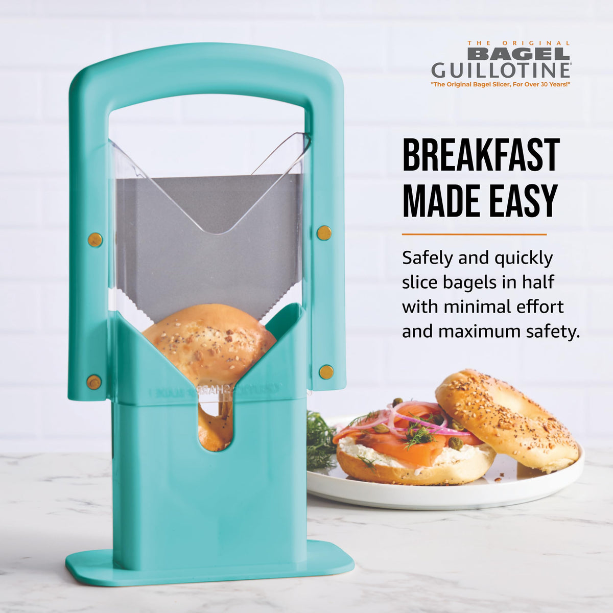 Hoan Bagel Biter precision serrated blade slices bagels smoothly.