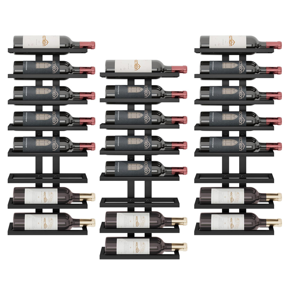 Hoctieon 3-set 8-tier wall rack displays wine bottles neatly.